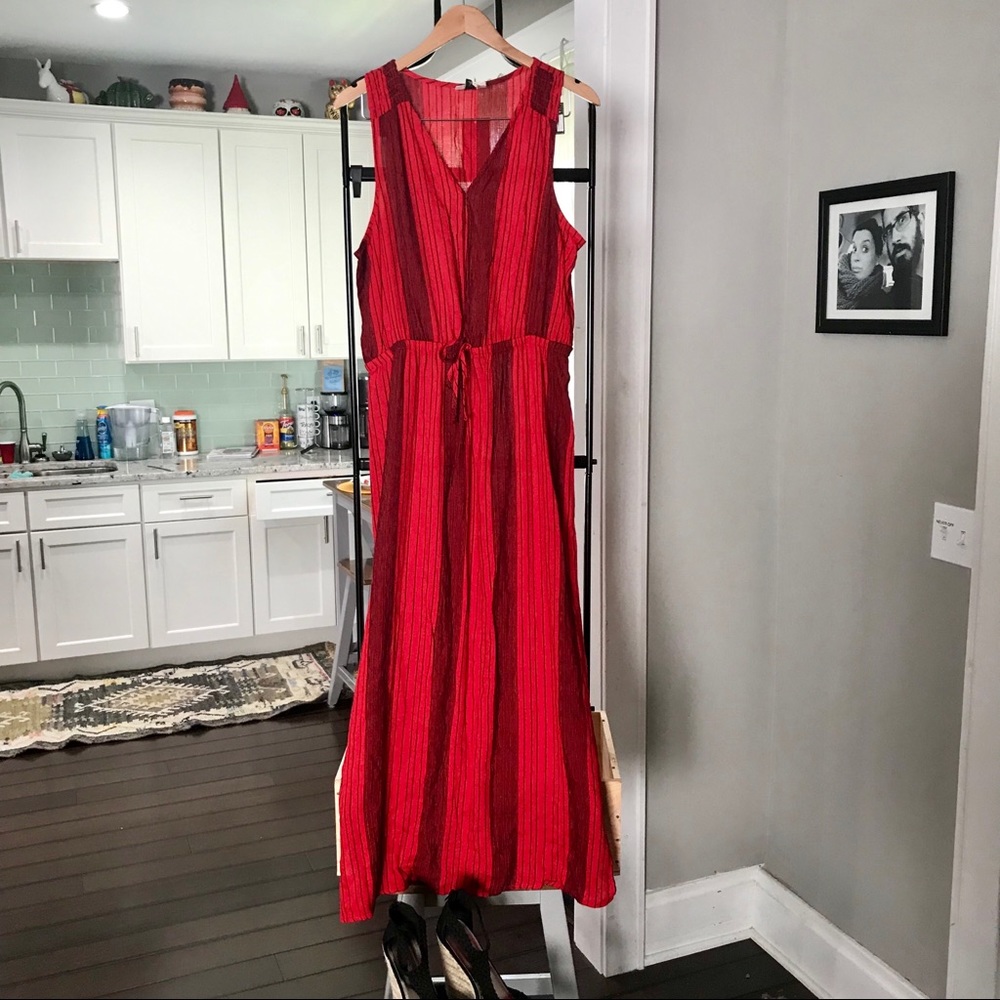Red and black stripe maxi dress